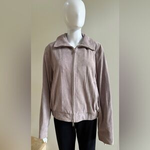 COS Women's Suede Leather Bomber Jacket, Size Large, Purple